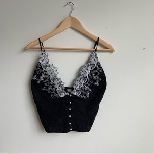 Free People Embroidered Bustier Tank Top with lace pearls and buttons medium